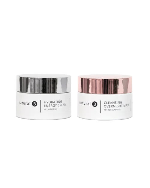 Set Natural Talents: bestehend aus der Tagescreme Hydrating Energy Cream mit Koffein und Vitamin C und der Cleansing Overnight Mask zur Regeneration über Nacht
